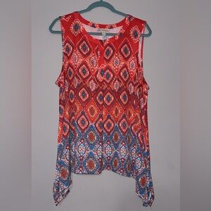 Dana Buchman Vibrant Red and Blue Sleeveless Blouse